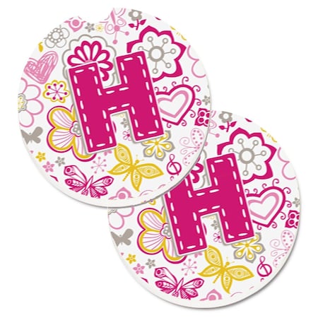 Carolines Treasures Letter H Flowers and Butterflies Pink Set of 2 Cup Holder Car Coaster CJ2005-HCARC